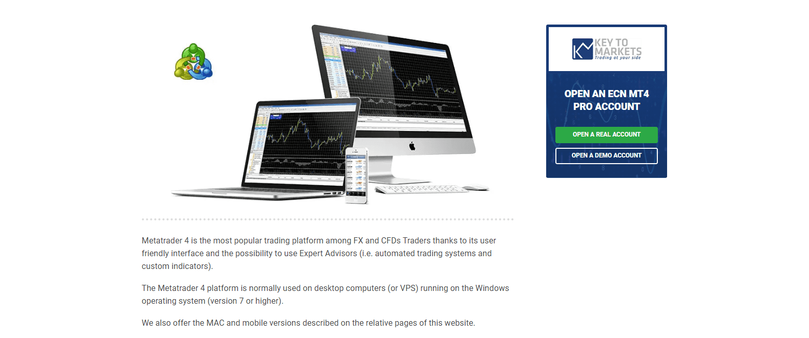 Key to Markets Review MT4 platform